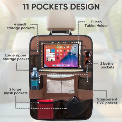 BALEINE Backseat Car Organizer, Back Seat Car Organizers and Storage, Kick Mats Back Seat Protector, Travel Accessories for Most Automotive (2 Pack, Mocha) - Image 2