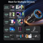 USB C Car Charger 3 Pack, Costyle 65W 4 Port Car Power Adapter with Voltmeter PD 30W/QC 3.0 Fast Charging Cigarette Lighter USB Charger Plug for iPhone 16/15/14/13/12/11 Pro Max/Pad,Android(Black) - Image 6