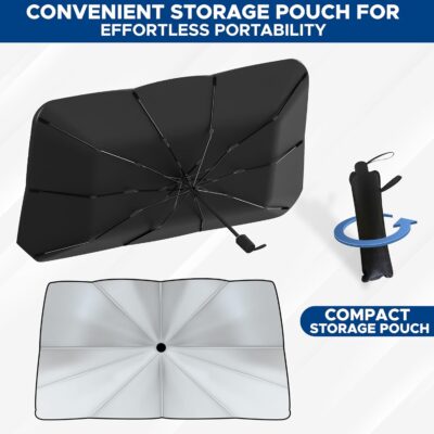 EcoNour Car Umbrella Windshield Sun Shade | Foldable UV Blocker Sun Shade | Polarized Car Sun Visor for SUV, Sedan, Truck | Umbrella Sun Shade Cover for Front Baby Window Shades - Image 9