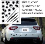 1797 Bullet Holes Stickers Decals Car 3D Fade Funny Lifelike Automotive Tattoo Hood Front Cover Decorations Accessories Waterproof Door Horrifying Protective Seal 11.4''x9'' - Image 2