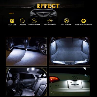 YM E-Bright T10 194 Car Interior Light 168 W5W Led Bulb 3030 Chips 2825 LED Bulb Dome Map Trunk Door Courtesy Light Clearance License Plate Light No-Polarity,AC/DC 12V,White,Pack of 10 - Image 3