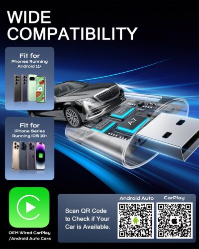 AuroraLink JC015 Wireless CarPlay & Android Auto Adapter - 2-in-1 Plug and Play Mini Dongle, Stable & No Delay Wireless USB Adapter for iPhone/Android Cars, with Dual-Band WiFi & Bluetooth 5.2 - Image 8