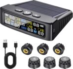 RV Tire Pressure Monitoring System -TPMS Tire Pressure Monitor with 6 Sensors,M12-3 TPMS Solar Charge & USB Color LCD Display, 0-9.9BAR/144PSI Range, 6 Alarm Modes for RV/Trailer/Truck IP67