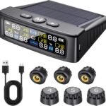RV Tire Pressure Monitoring System -TPMS Tire Pressure Monitor with 6 Sensors,M12-3 TPMS Solar Charge & USB Color LCD Display, 0-9.9BAR/144PSI Range, 6 Alarm Modes for RV/Trailer/Truck IP67