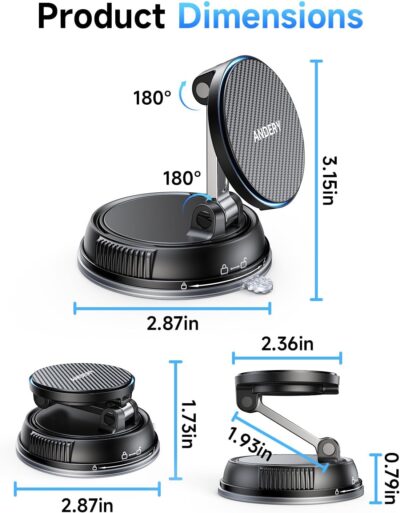 ANDERY Only for iPhone Magsafe Car Mount Charger [15W Wireless Faster Charging, 78+LBS Strongest Suction, 2400gf Strongest Magnetic] 360° Adjustable Car Phone Holder for iPHone 17-12 Pro Max Plus Air - Image 8