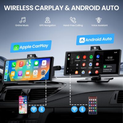 10.26'' Portable Apple CarPlay Screen for Car with 4K Dash Cam & 1080P HD Backup Camera, Wireless Car Play & Android Auto with OTA,GPS Navigation, Airplay, Mirror Link - Image 3