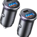 LISEN Car Charger USB C, 69W Cigarette Lighter USB Charger Adapter, Car Accessories Gifts for Men, Mini USBC Cars Fast Charging Adapter USBC Type C 12V Plug Outlet, for iPhone 17 Pro Max 16 15 14 13