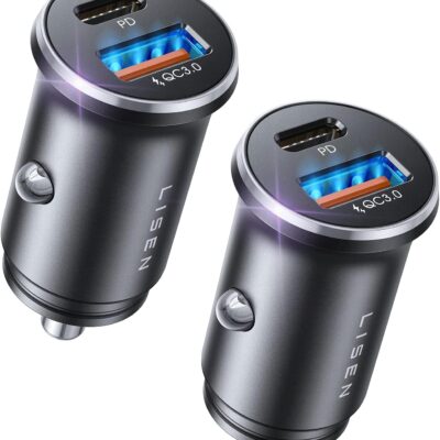 LISEN Car Charger USB C, 69W Cigarette Lighter USB Charger Adapter, Car Accessories Gifts for Men, Mini USBC Cars Fast Charging Adapter USBC Type C 12V Plug Outlet, for iPhone 17 Pro Max 16 15 14 13