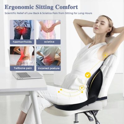 Ergonomic Seat Cushion with Adjustable Strap, Memory Foam Office Chair Seat Cushion with L-Shaped Design, Car Seat Cushion Fits for Truck Driver Semi Truck, Gaming Chair, Desk, Dark Gray - Image 3