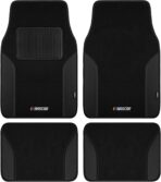 NASCAR Car Floor Mats, Carpet & Black Leather Design Car Mats, Universal-Fit All-Weather Car Floor Mats with Built-in Heel Pad & Anti-Slip Backing, Durable Odorless Automotive Interior Accessories