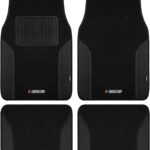 NASCAR Car Floor Mats, Carpet & Black Leather Design Car Mats, Universal-Fit All-Weather Car Floor Mats with Built-in Heel Pad & Anti-Slip Backing, Durable Odorless Automotive Interior Accessories