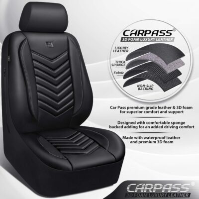 CAR PASS 3D Foam Faux Leather Car Seat Covers Full Set,Waterproof Leather Seat Cover for Cars,Luxury Universal Fit for SUV Truck Sedan Automotive, Armrest Airbag Compatible Anti-Slip, All Black - Image 6