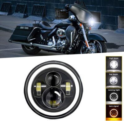 Shkalacar 7inch LED Headlight H4 140W Angel Eyes Round Headlights 4 Modes 14000LM 6000K White/3000K Amber Car Motorcycle Headlight Auto Ring Lights IP67 Waterproof 2pcs - Image 2