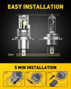 AUXITO H4/9003 Bulbs, 80,000LM 15X Super Output, 6500K Cool White, Long Lifespan, 1:1 Mini Size Replacement Light Bulbs, Plug-N-Play, Pack of 2 - Image 3