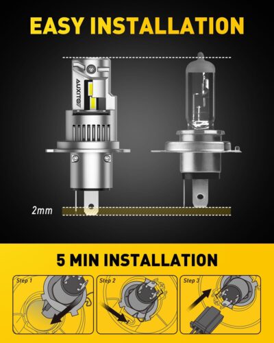AUXITO H4/9003 Bulbs, 80,000LM 15X Super Output, 6500K Cool White, Long Lifespan, 1:1 Mini Size Replacement Light Bulbs, Plug-N-Play, Pack of 2 - Image 3