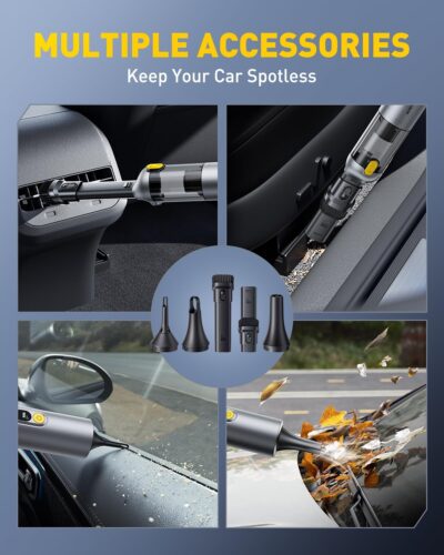 AUXITO Car Vacuum Cleaner - Portable Handheld Vacuum Cleaner 14000Pa Suction Power, Blow & Suction 2 in 1 Mini Vacuum Cleaner Hand Held Vacuum for Car, Home, Pet, Office, Gifts for Men (Silver) - Image 2