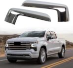AUCERAMIC 2PCS Chrome Mirror Cap Cover Clip on Replacement for 2019-2025 Chevy Silverado 1500, GMC Sierra 1500 Replacement for Left Right Side Mirror Cover (Chrome)