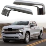 AUCERAMIC 2PCS Chrome Mirror Cap Cover Clip on Replacement for 2019-2025 Chevy Silverado 1500, GMC Sierra 1500 Replacement for Left Right Side Mirror Cover (Chrome)