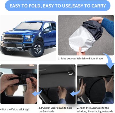 for Ford F150 F-150 F250 F350 F450 2015-2020 Sun Shade Sunshade Windshield Cover - 4 Layers Front Window Shade 250T Foldable Shade Custom Sun Visor Blocks UV Rays Truck Accessories - Image 7