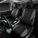 CAR PASS Quilting Leather Seat Covers Full Set,Universal Waterproof Deluxe PU Premium Car Seat Cover with 5mm Composite Sponge Inside,Airbag Compatible,Front and Rear Seat Cover for Sedan SUV Van,Gray - Image 2