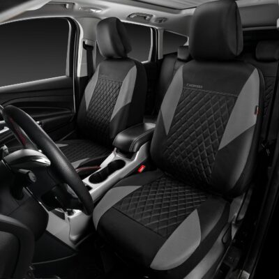 CAR PASS Quilting Leather Seat Covers Full Set,Universal Waterproof Deluxe PU Premium Car Seat Cover with 5mm Composite Sponge Inside,Airbag Compatible,Front and Rear Seat Cover for Sedan SUV Van,Gray - Image 2