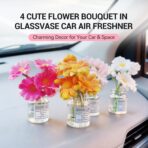Daisy Car Dashboard Decorations - 4 Pack Mini Floral Accessories for Women - Secure Adhesive & Residue-Free Removable Vases for New Car Gift