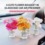 Daisy Car Dashboard Decorations - 4 Pack Mini Floral Accessories for Women - Secure Adhesive & Residue-Free Removable Vases for New Car Gift