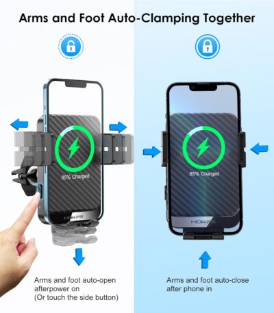 Wireless Car Charger, MOKPR 15W Fast Charging Auto-Clamping Car Charger Phone Mount Air Vent Cell Phone Holder Compatible iPhone 16/15/14/13/13 Pro/12 pro/12/11, Samsung Galaxy S23/S22/S21/S20, etc - Image 8