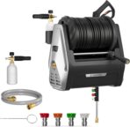 Giraffe Tools Wall Mounted Pressure Washer Essential with Upgraded 1800W Motor, 2900 PSI, 2.2 GPM Electric Power Washer, Automatic Rewind, 100ft Pressure Hoses, 5 Nozzles for Floor/Cars/Fences/Patios
