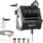 Giraffe Tools Wall Mounted Pressure Washer Essential with Upgraded 1800W Motor, 2900 PSI, 2.2 GPM Electric Power Washer, Automatic Rewind, 100ft Pressure Hoses, 5 Nozzles for Floor/Cars/Fences/Patios