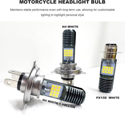 9-16V H4 LED Motorcycle Headlight Bulbs, Super Bright 3030 Chips Bulb Halogen Lamp Replacement, Waterproof High/Low Beam LED Headlight Bulb for Most Motorcycles ATVs (White) - Image 6