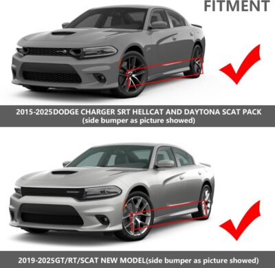 4Pcs Car Black Mud Flaps Mudguard Fender Cover Trim Replace for 2015-2024 2025 Charger SRT Hellcat & Daytona and 2019-2024 2025 Charger GT/RT/SCAT New Model - Image 2