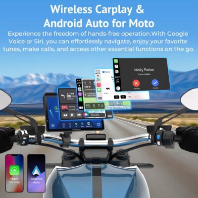 W722 for Motorcycle CarPlay & Android Auto,7" Waterproof Smart GPS Navigation System Screen,Car Play Moto with Light Sensor,Dual Bluetooth,Siri/G-Assist,EQ,USB/Hardwired Power Supply - Image 3