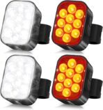 BUCKLOS Bike Lights Front and Back for Night Riding, 10 LED Ultra Bright 8+9 Modes USB Rechargeable Bicycle Headlight and Tail, IPX6 Waterproof 1100mAh Bikes Light Set, 35 Hrs Long Battery Powered