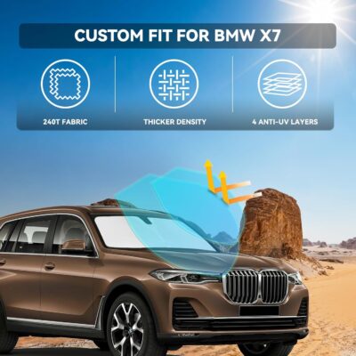 for BMW X7 2018-2025 2026 Windshield Sun Shade - 4 Layers Car Sunshades for Front Windows Shade Cover Custom Fit BMW X7 Sunshade 250T Retractable Shade Blocks UV Rays Car Accessories - Image 3