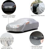 SEAZEN Car Cover with Zipper, 2 Layer Full Car Covers Waterproof/UV Protection/Snowproof/Dustproof, Universal Car Cover (Fit Sedan-Length Up to 200") - Image 4