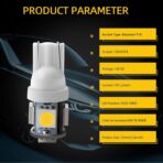 YM E-Bright 20-Pack T10 194 Led Bulb, White 5050 5 SMD 2825 W5W 912 168 LED Bulb Replacement For Car Interior Lights Clearance Wedge Dome Trunk Dashboard License Plate Light Lamp DC 12V - Image 3