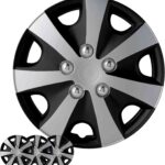 Hubcaps 4-Pack Kit, 14 inch Hub Caps Set of 4 Wheel Covers with Universal Snap-On Retention Rings, 2-Tone ABS Plastic Black and Silver Car Rims for All Models (SG-5051-DP-14)