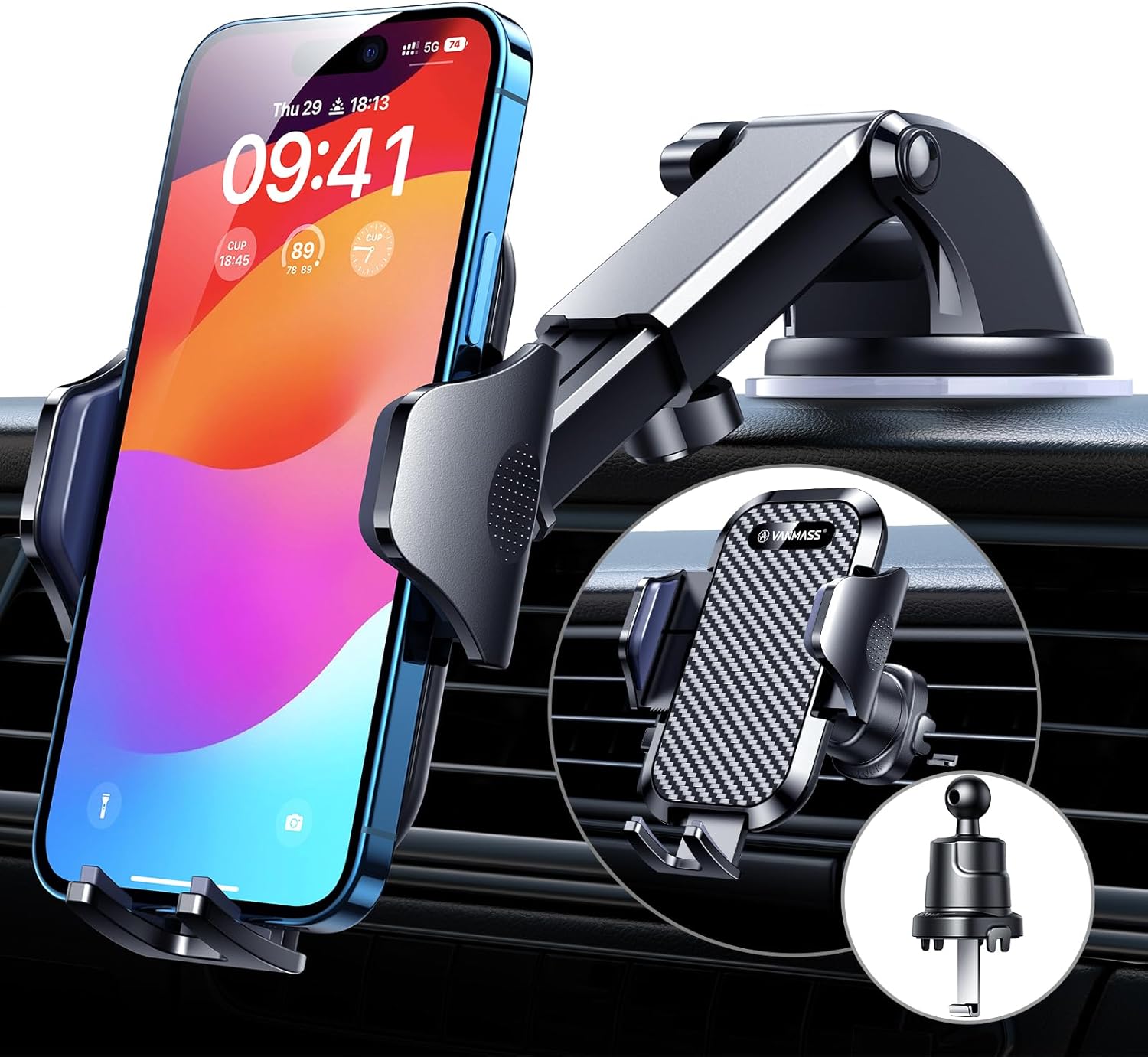 714EBVPFQwL._AC_SL1500_.jpg VANMASS Car Phone Holder 2026 Ultimate Military-Grade Phone Holder for Your Car Windshield Dashboard【Newest Best Strongest】 Cell Phone Car Mount for iPhone Samsung Android Speaker Mounts - Image 1