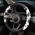 Cow Print Steering Wheel Cover, Universal 14.5-15 inch Breathable Microfiber Leather Anti-Slip Car Steering Wheel Protector for Women Men, Black&White - Image 3