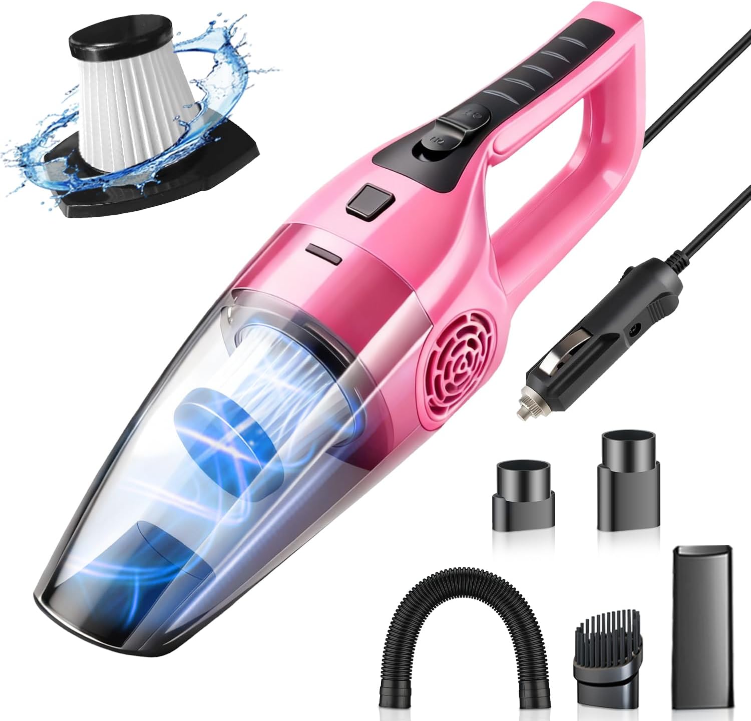 714JWA3mZsL._AC_SL1500_.jpg Car Vacuum Cleaner – 9000PA High Power Suction, DC 12V Portable Handheld Auto Vacuum with Attachments, Mini Car Interior Cleaner for Pet Hair, Dust, Crumbs, and Debris (Blush Pink) - Image 1