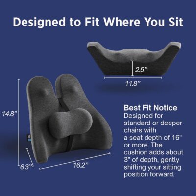 Lumbar Support Pillow for Office Chair - Lower Back Pain Relief Cushion with Adjustable SpineAlign™ Bolster, Memory Foam Pillow for Car, Couch, Gaming Seats - Dual Straps, Dark Grey - Image 7