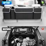 Car Trunk Organizer with Lid, Large Waterproof Vehicle Backseat Hanging Storage Bag with 4 Pockets & Adjustable Straps, Collapsible Automotive Interior Cargo Bag, Universal Fit (Black) - Image 5