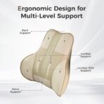 Coverado Lumbar Support Pillow for Car, Ergonomic Memory Foam Back Pillow for Office Chair, Back Cushion for Back Pain Relief, PU Leather Car Lumbar Support for Driving Seat - Beige - Image 2