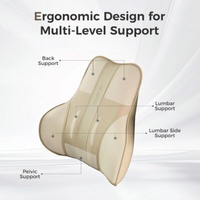 Coverado Lumbar Support Pillow for Car, Ergonomic Memory Foam Back Pillow for Office Chair, Back Cushion for Back Pain Relief, PU Leather Car Lumbar Support for Driving Seat - Beige - Image 2