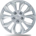 Gloss Silver 16-inch Universal Wheel Covers Hubcaps for Rims - Set of 4 | Snap-on Design Fits Sedans, SUV, Truck, Van 2000-2026 | Steel Wheels Only | 90 Sec Install No Tools