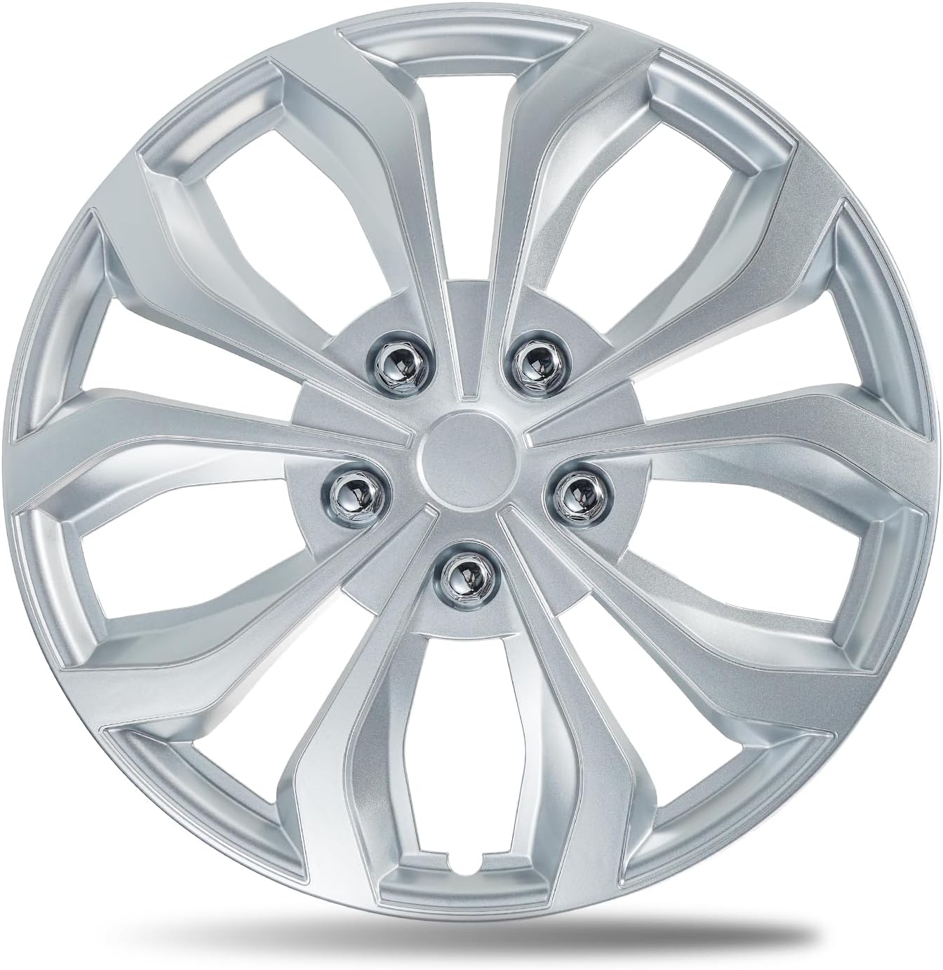 714QdhUseL._AC_SL1500_.jpg Gloss Silver 16-inch Universal Wheel Covers Hubcaps for Rims - Set of 4 | Snap-on Design Fits Sedans, SUV, Truck, Van 2000-2026 | Steel Wheels Only | 90 Sec Install No Tools - Image 1