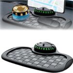 Multifunction Car Anti Slip Mat, 360° Rotatable Phone Holder Dashboard Pad with Temporary Parking Number Rotatable Car Anti Slip Mat Phone Holder (Black-1PC)
