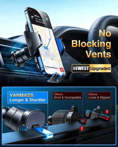 VANMASS Phone Holders for Your Car 2026 Ultimate Phone Mount Military-Grade Windshield Dashboard Vent【Newest Best Strongest】 Cell Phone Car Mount for iPhone 16 Pro Max 15 Samsung Android,Blue - Image 7