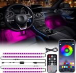 Xprite RGB LED Car Interior Bluetooth USB Light Strip, w/Wireless Remote and APP Control,4 PCS Under Dash Footwell Ambient Lights Kits, DIY Music Mode Universal for Vehicle Internal, SUV, Trucks
